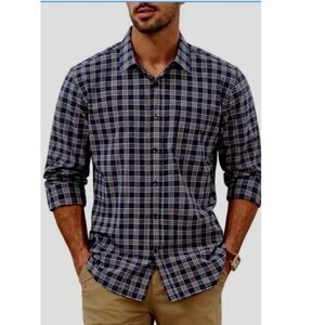 PJ Paul Jones Men's Classic Plaid Button Down Long Sleeve Shirt blue khaki L NWT